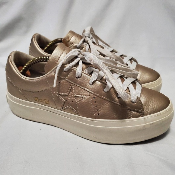 Converse Shoes - Converse One Star Platform Ox Low Top All Star Gold Sneakers Women's Sz 9